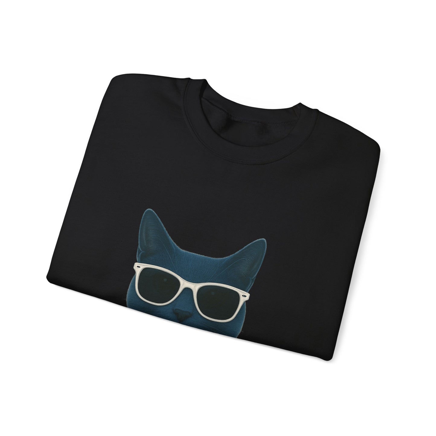 Russian Blue Cat Wearing Sunglasses - Adult Crewneck Sweatshirt