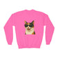 Calico Shorthair Cat Wearing Sunglasses - Youth Crewneck Sweatshirt