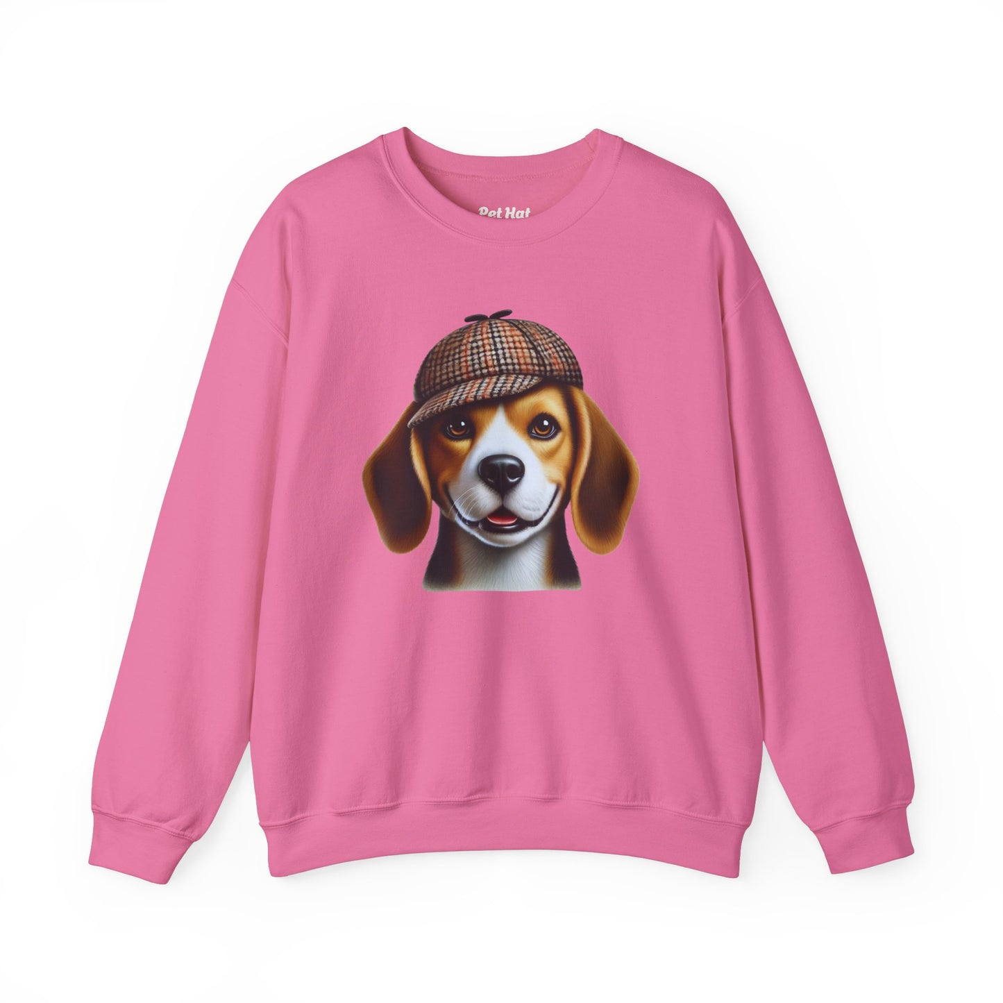 Smiling Beagle Wearing Deerstalker Hat - Adult Crewneck Sweatshirt - Too Cute Pets