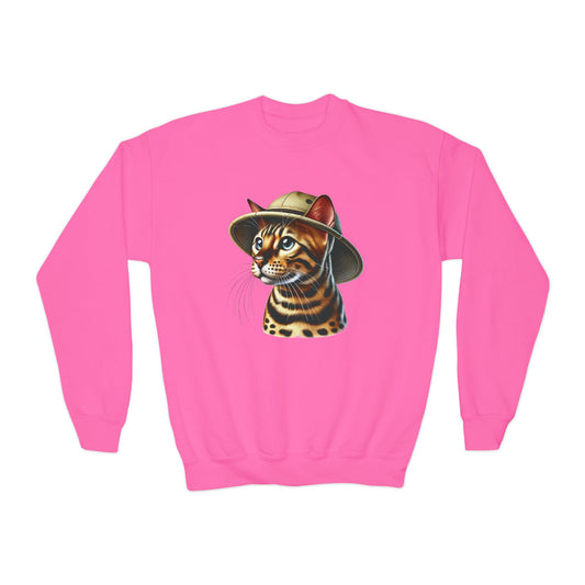 Bengal Cat Safari Hat - Youth Sweatshirt - Too Cute Pets