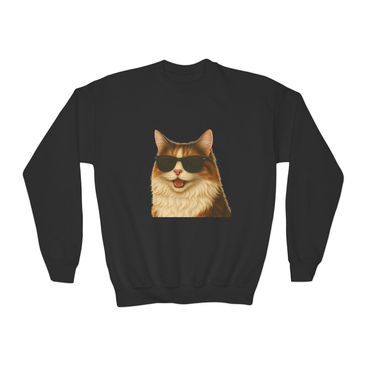Domestic Longhaired Calico Cat Wearing Sunglasses - Youth Sweatshirt