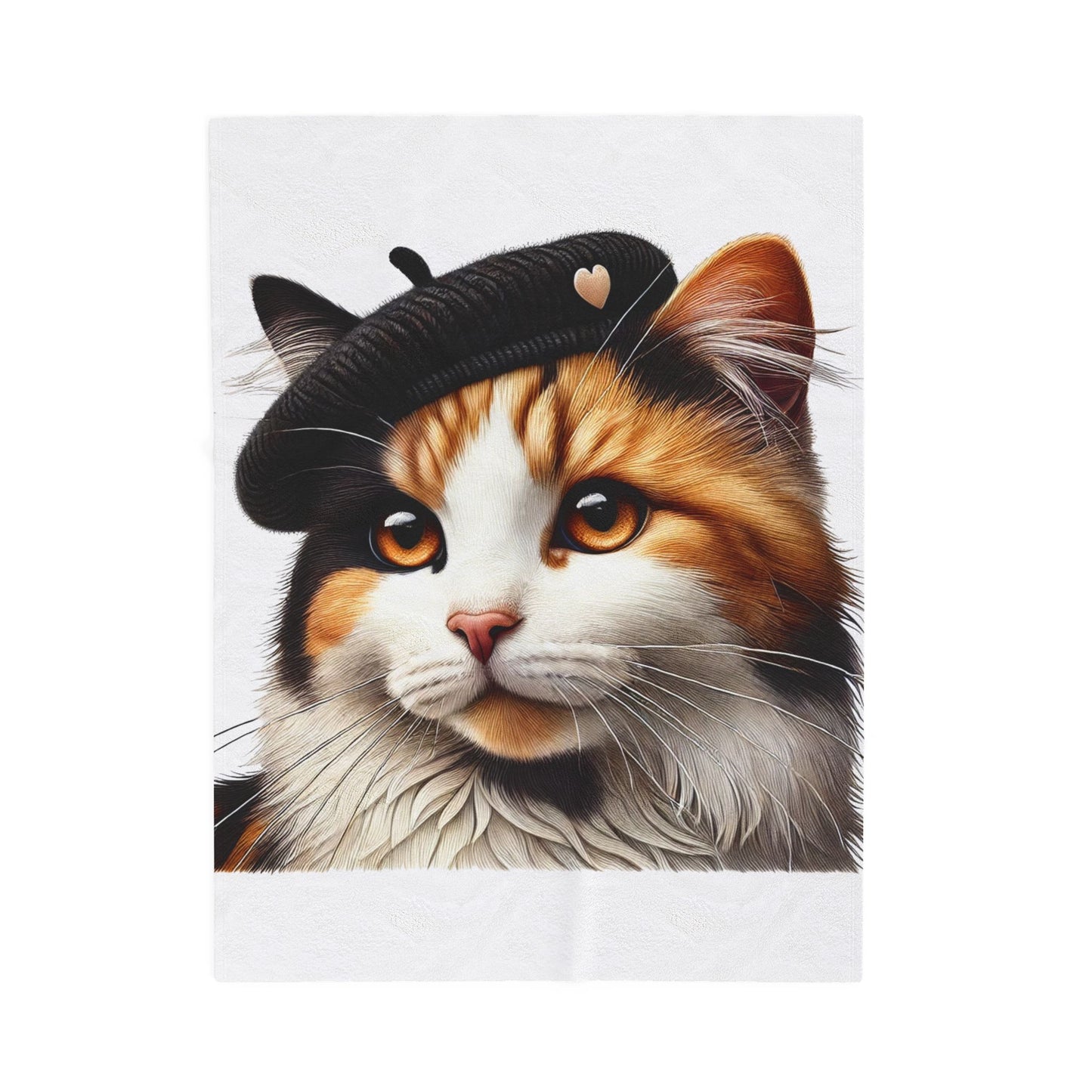 Calico Cat Wearing a Beret - Sherpa Blanket