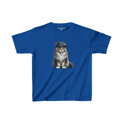 Maine Coon Cat Wearing Baseball Cap - Youth T-Shirt - Too Cute Pets