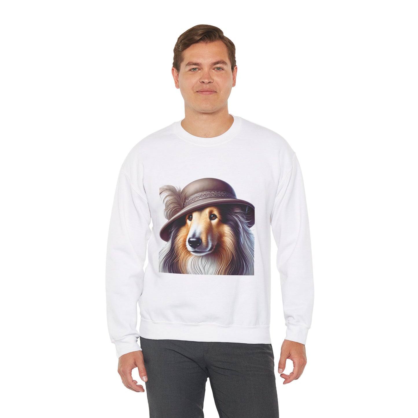 Collie Wearing Cloche Hat - Adult Crewneck Sweatshirt - Too Cute Pets