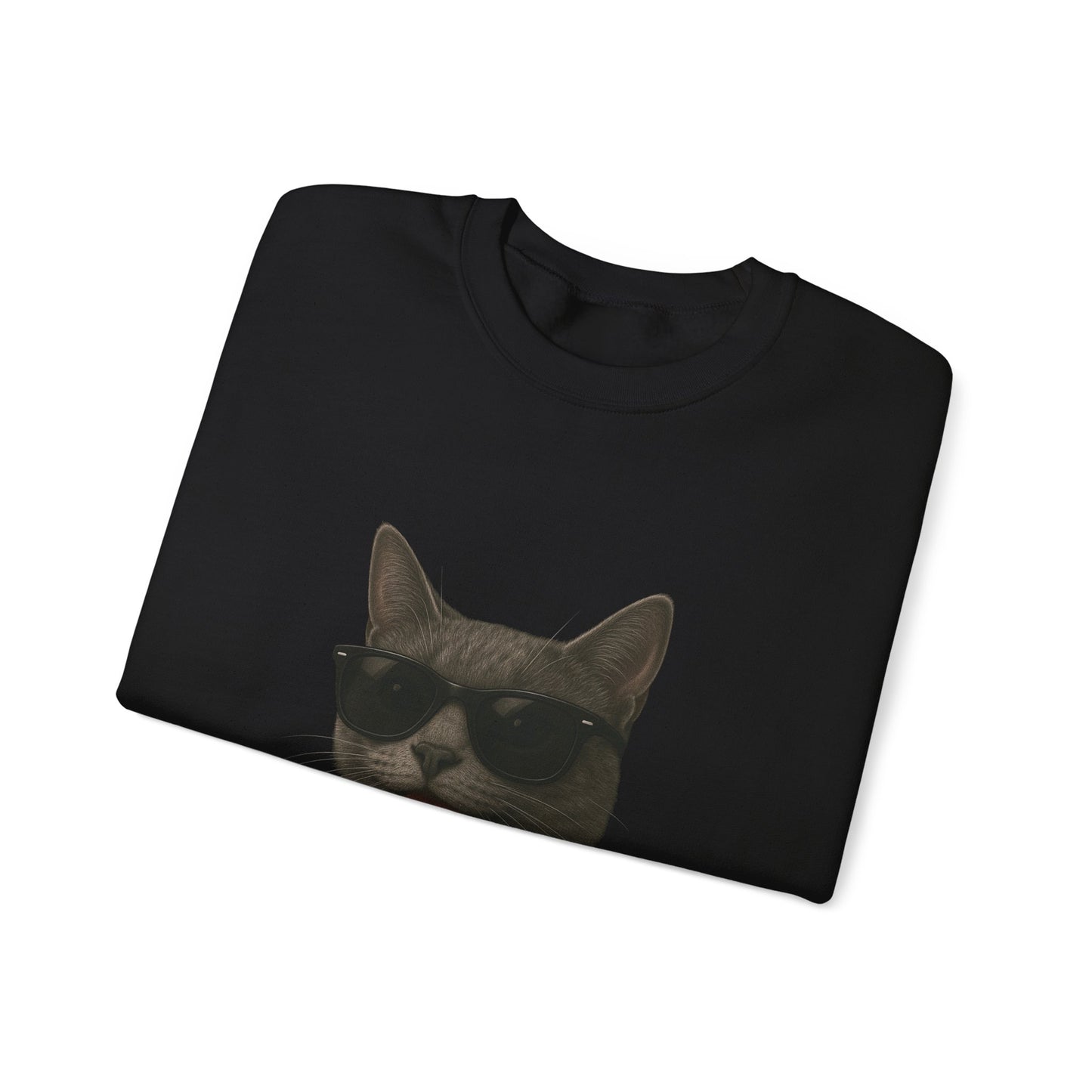 Gray Cat Wearing Sunglasses - Adult Crewneck Sweatshirt