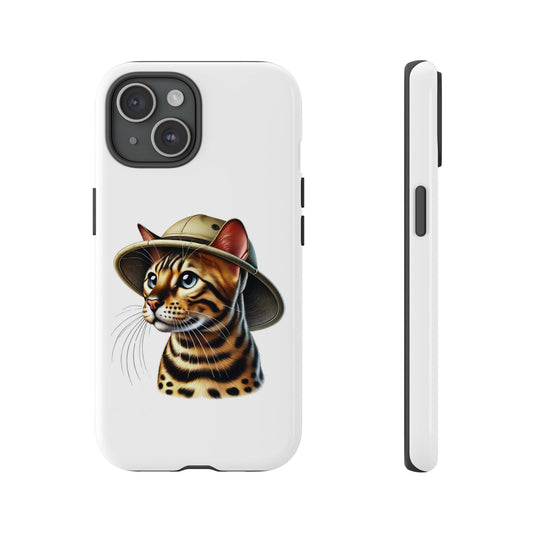 Bengal Cat Wearing a Safari Hat - Tough Phone Case