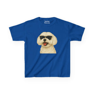 White Maltese Wearing Sunglasses - Kids Tee