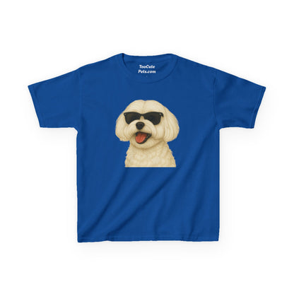 White Maltese Wearing Sunglasses - Kids Tee