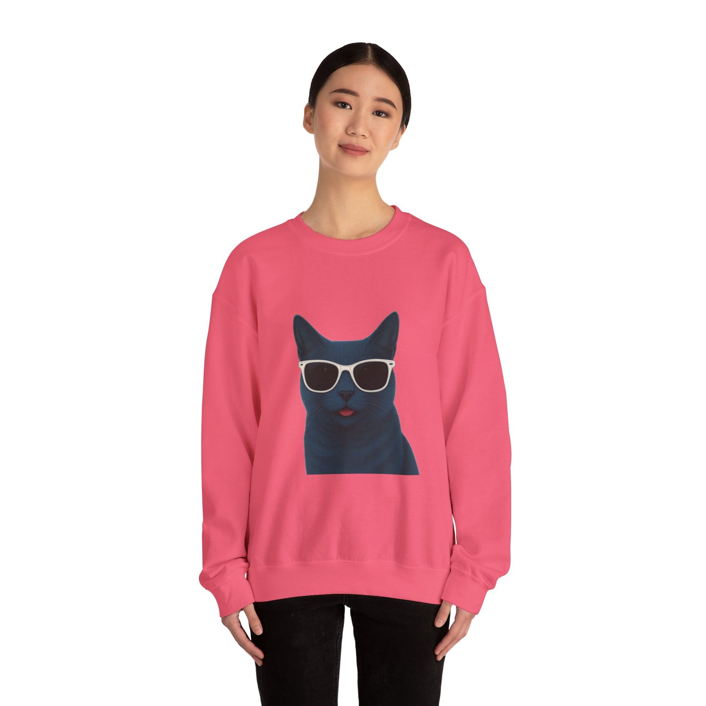 Russian Blue Cat Wearing Sunglasses - Adult Crewneck Sweatshirt