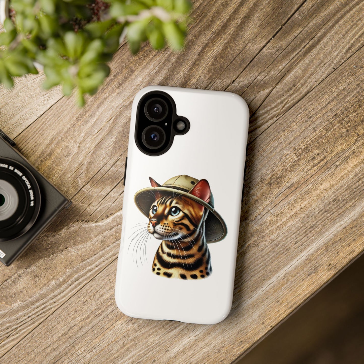 Bengal Cat Wearing a Safari Hat - Tough Phone Case