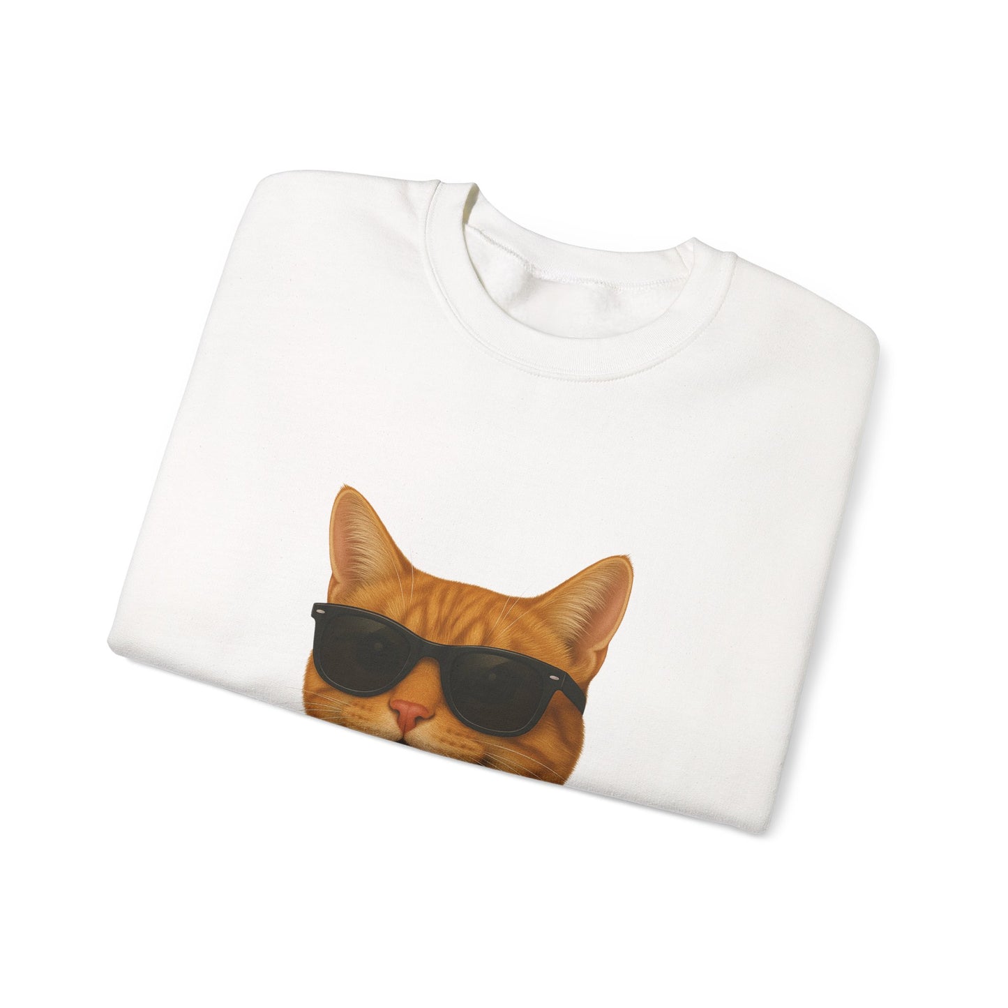 Orange Tabby Cat Wearing Sunglasses - Adult Crewneck Sweatshirt