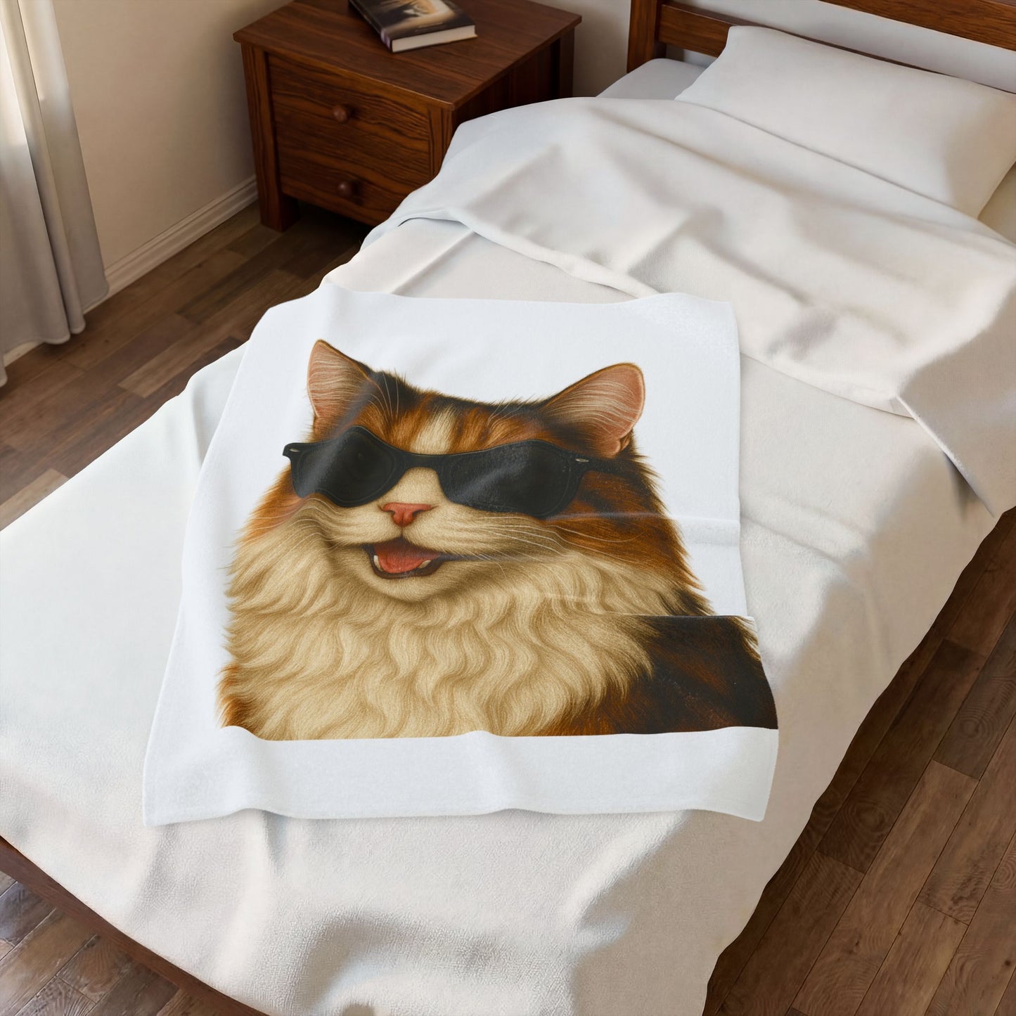 Calico Cat Wearing Sunglasses - Sherpa Blanket