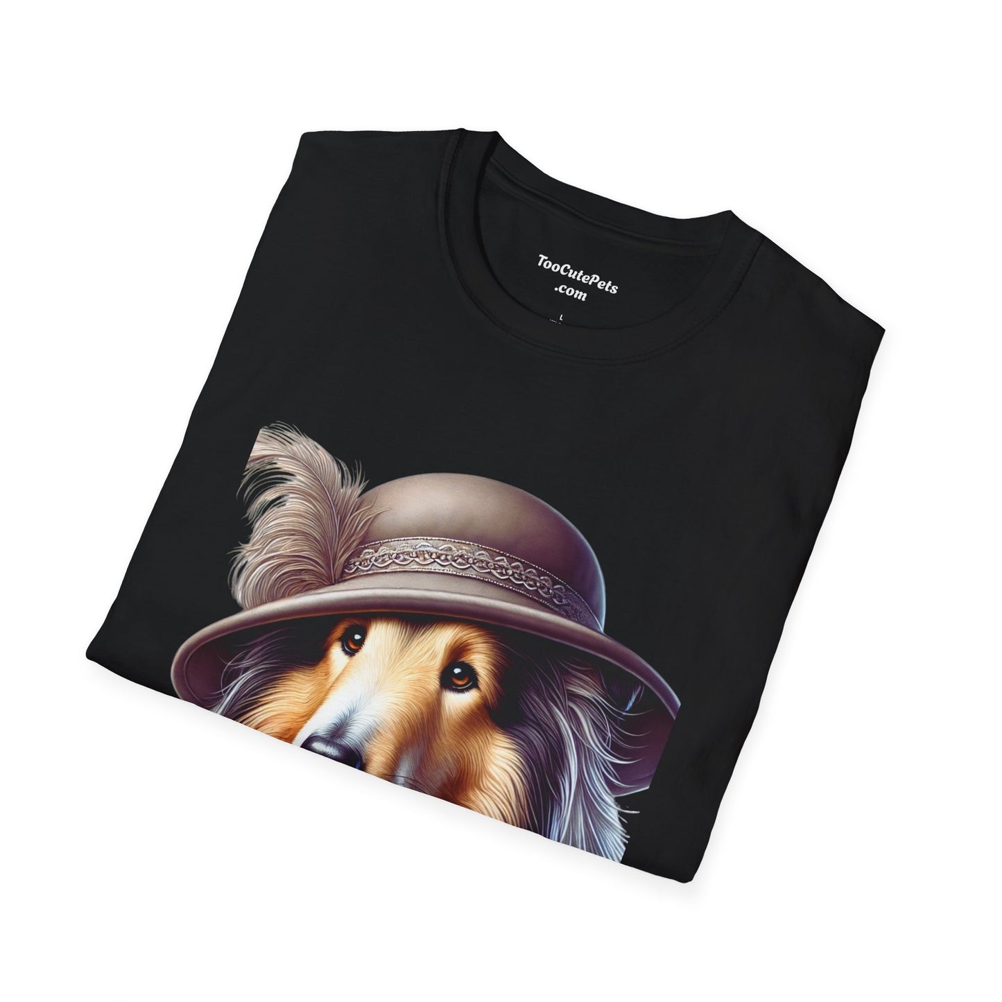 Collie Wearing Cloche Hat - Adult T-Shirt - Too Cute Pets