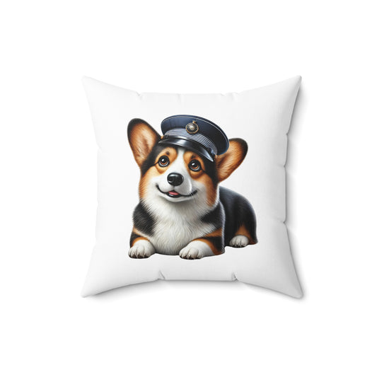 Corgi Wearing a Conductor's Hat - Throw Pillow
