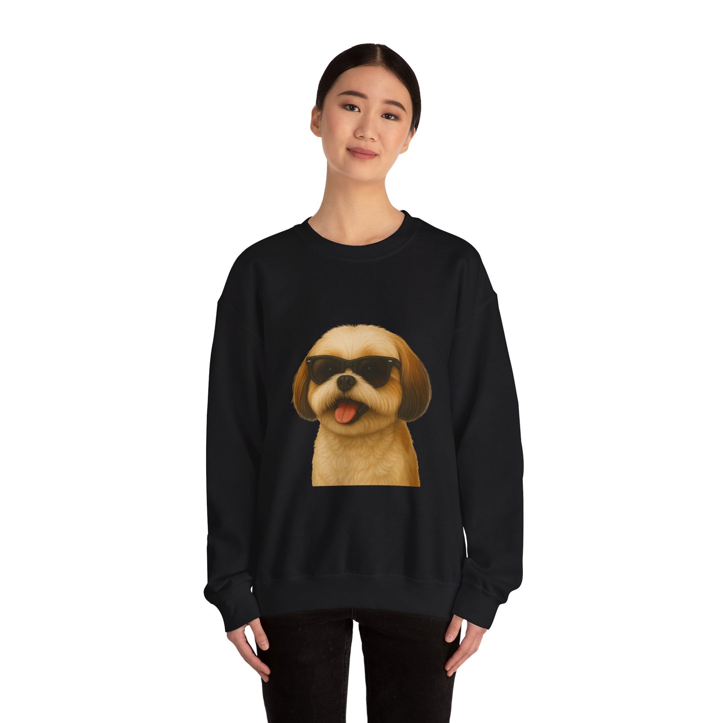 Shih Tzu Wearing Sunglasses - Adult Crewneck Sweatshirt