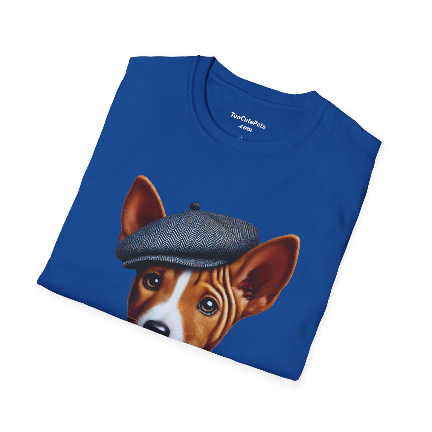 Basenji Pup Wearing Tweed Cap - Adult T-Shirt - Too Cute Pets