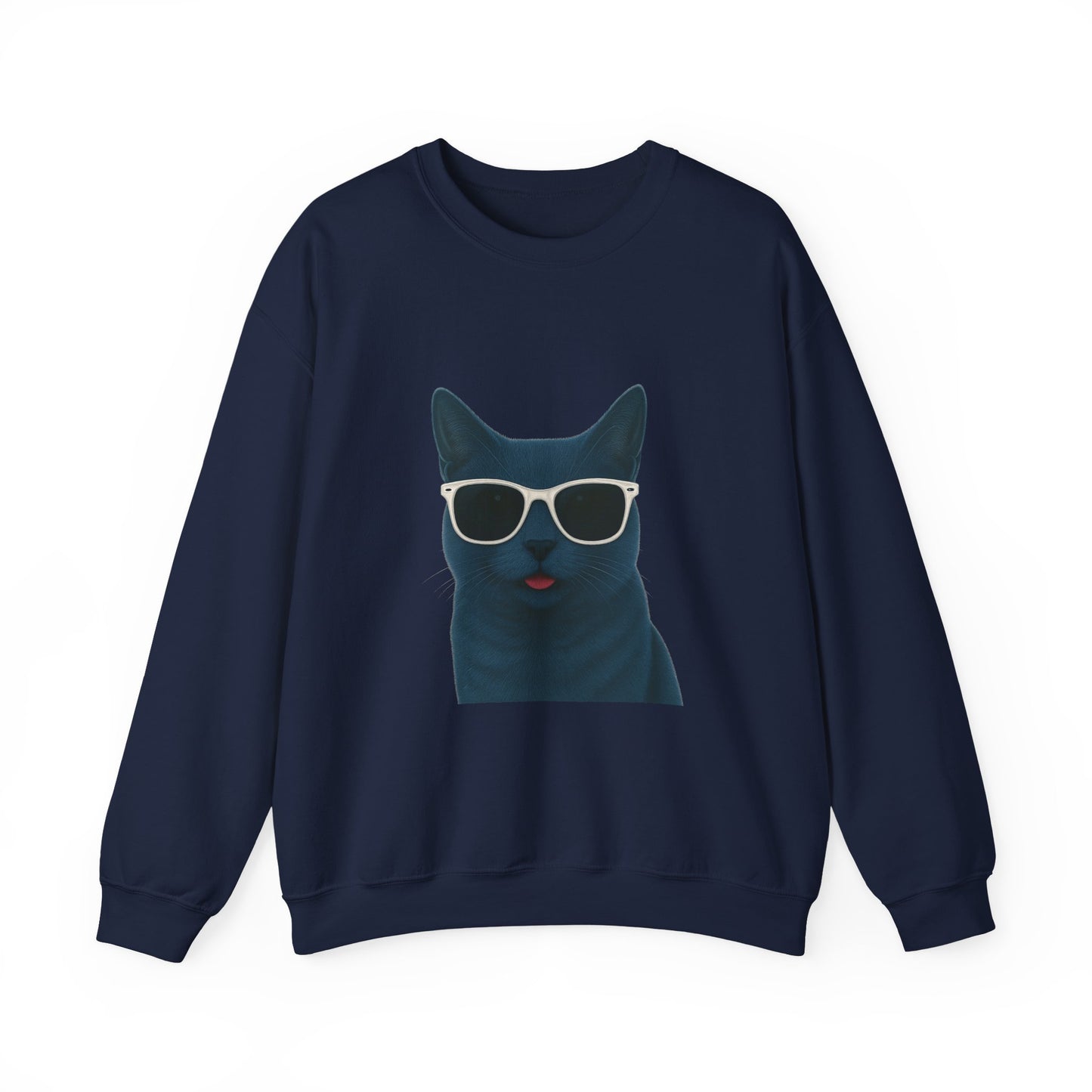 Russian Blue Cat Wearing Sunglasses - Adult Crewneck Sweatshirt