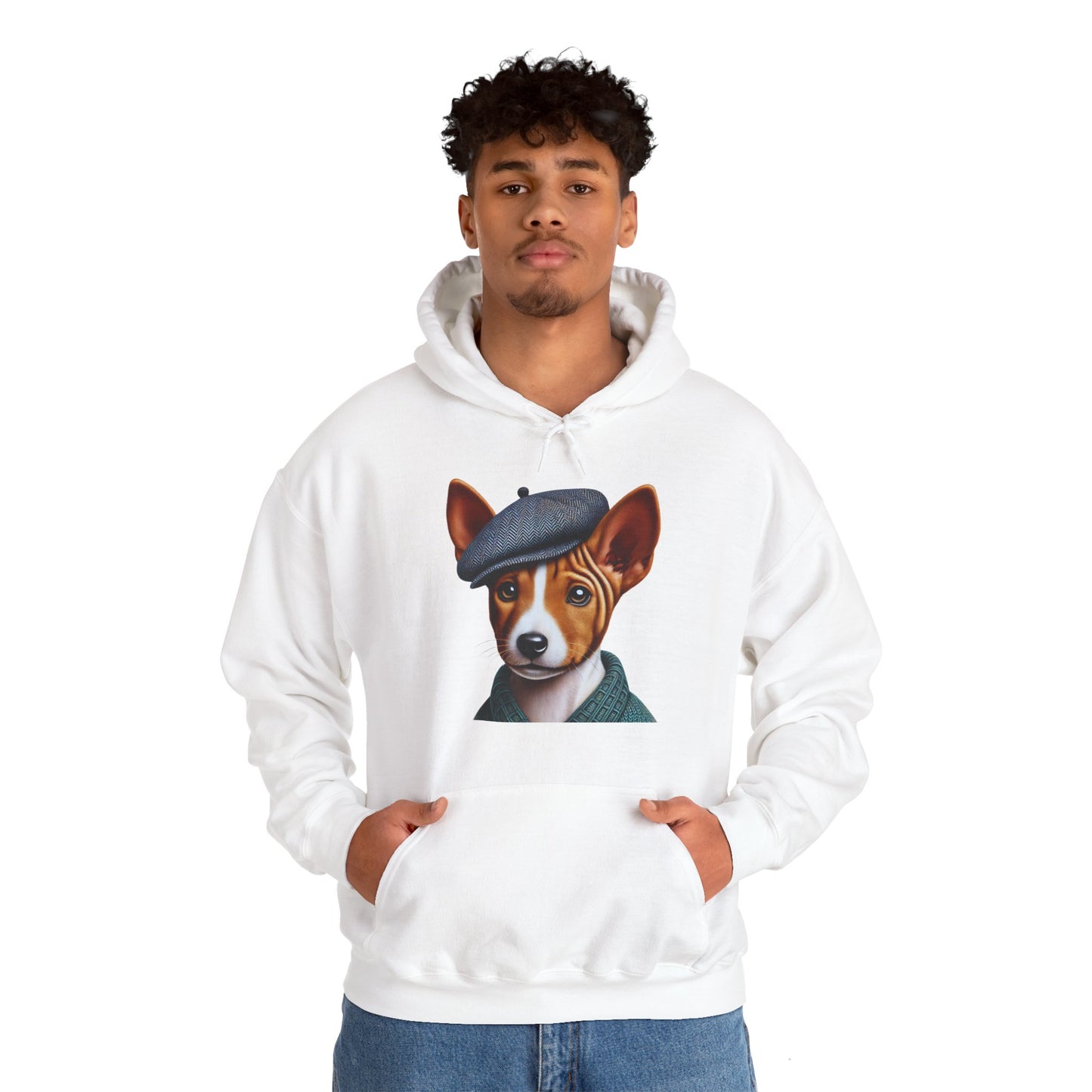 Cute Basenji Pup Wearing A Tweed Flat Cap - Adult Hoodie - Too Cute Pets