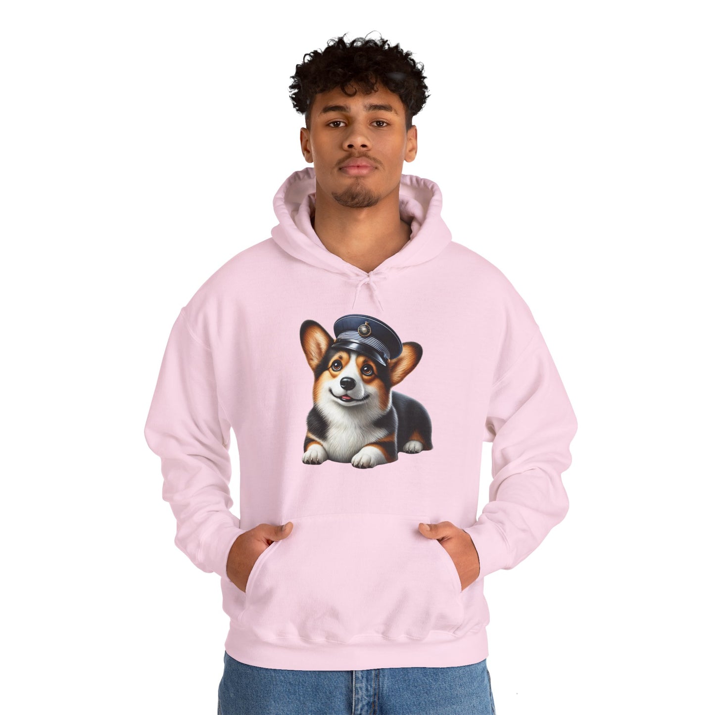 Cute Corgi Wearing A Train Conductors Hat - Adult Hoodie - Too Cute Pets