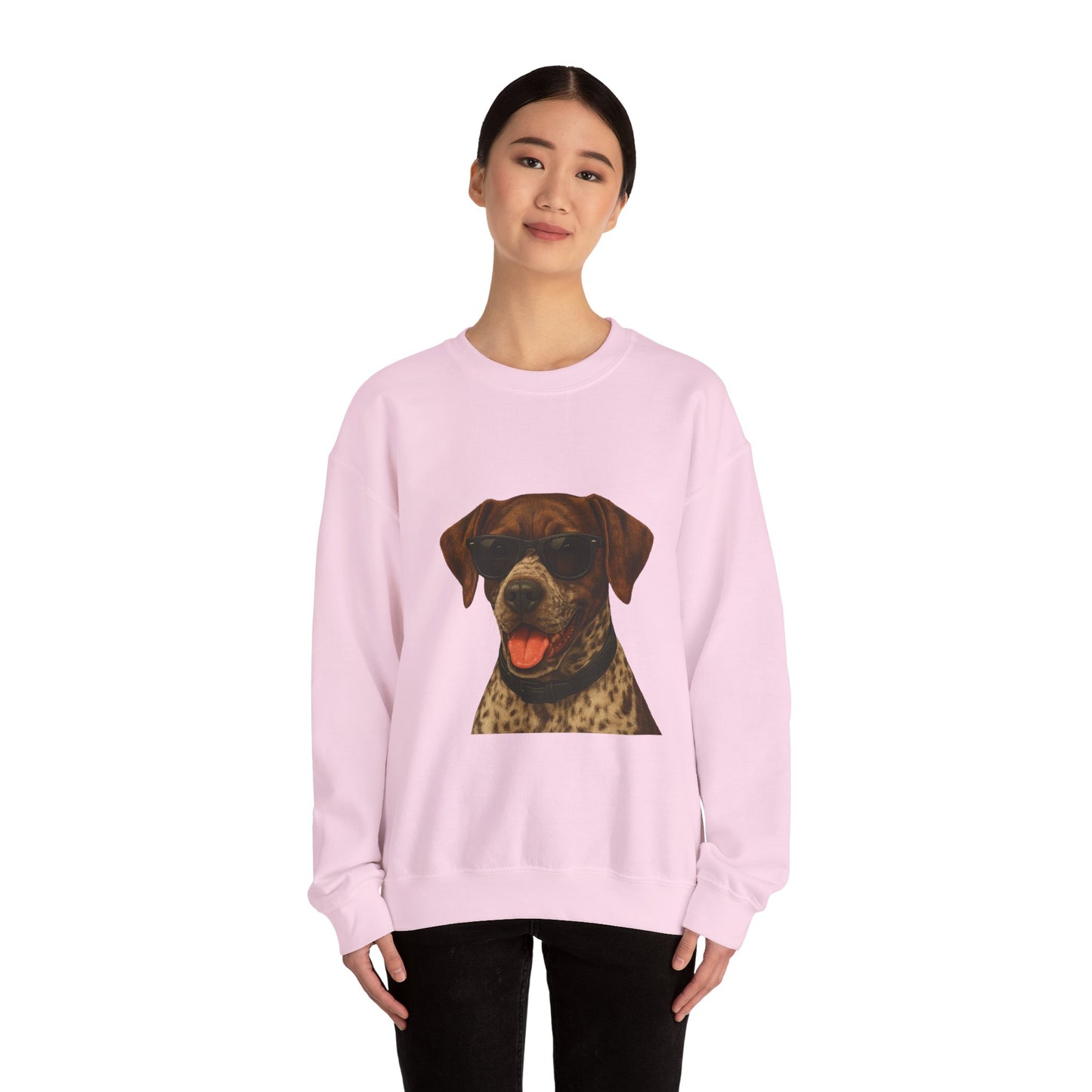 German Shorthaired Pointer Wearing Sunglasses - Adult Crewneck Sweatshirt