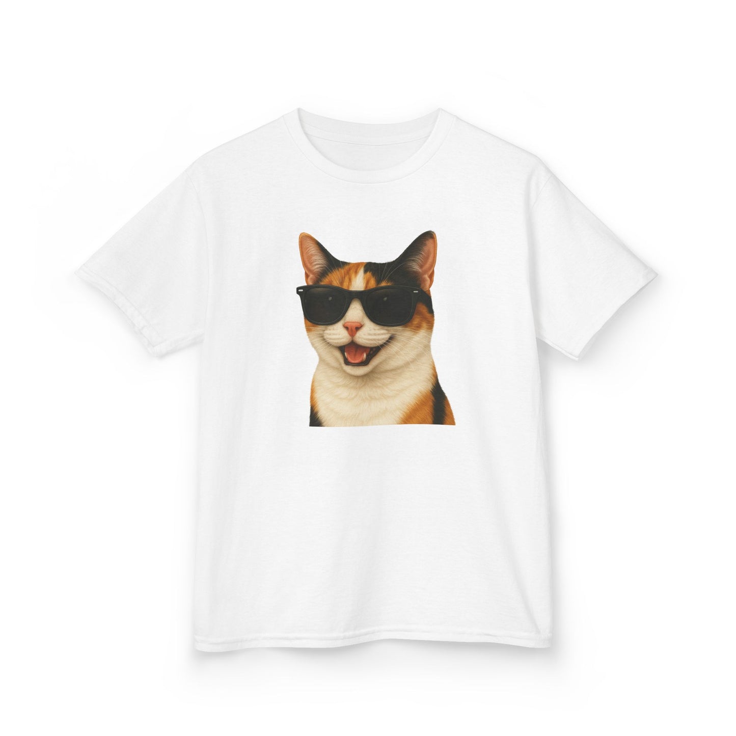 Calico Shorthair Cat Wearing Sunglasses Kids Tee