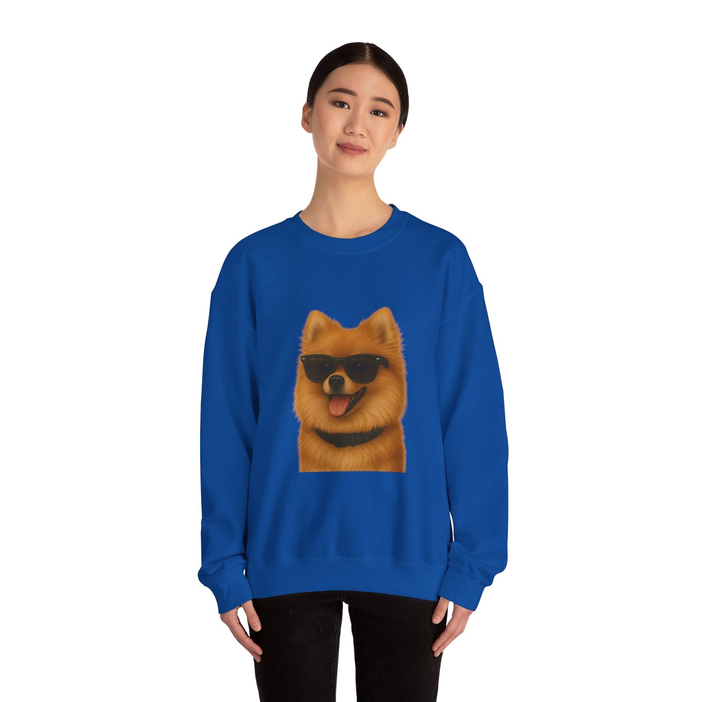 Pomeranian Wearing Sunglasses - Adult Crewneck Sweatshirt