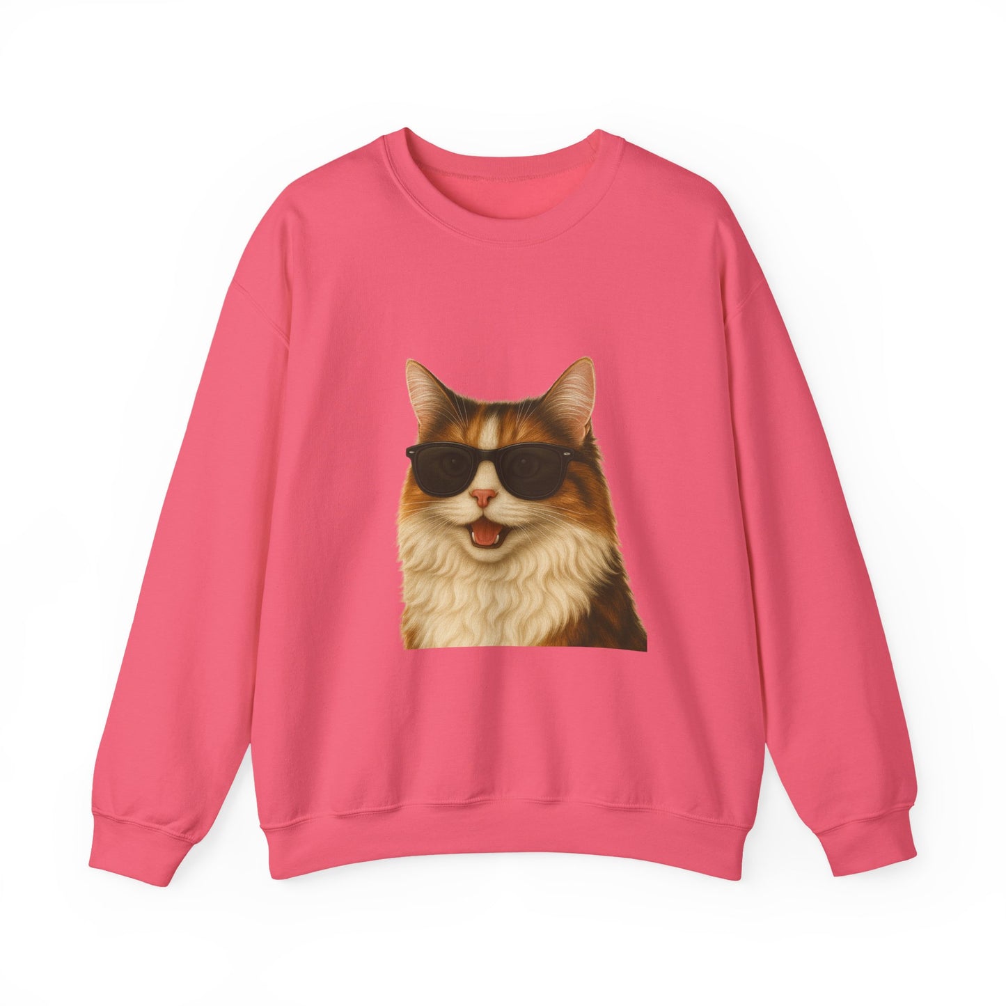 Calico Cat Wearing Sunglasses - Adult Crewneck Sweatshirt