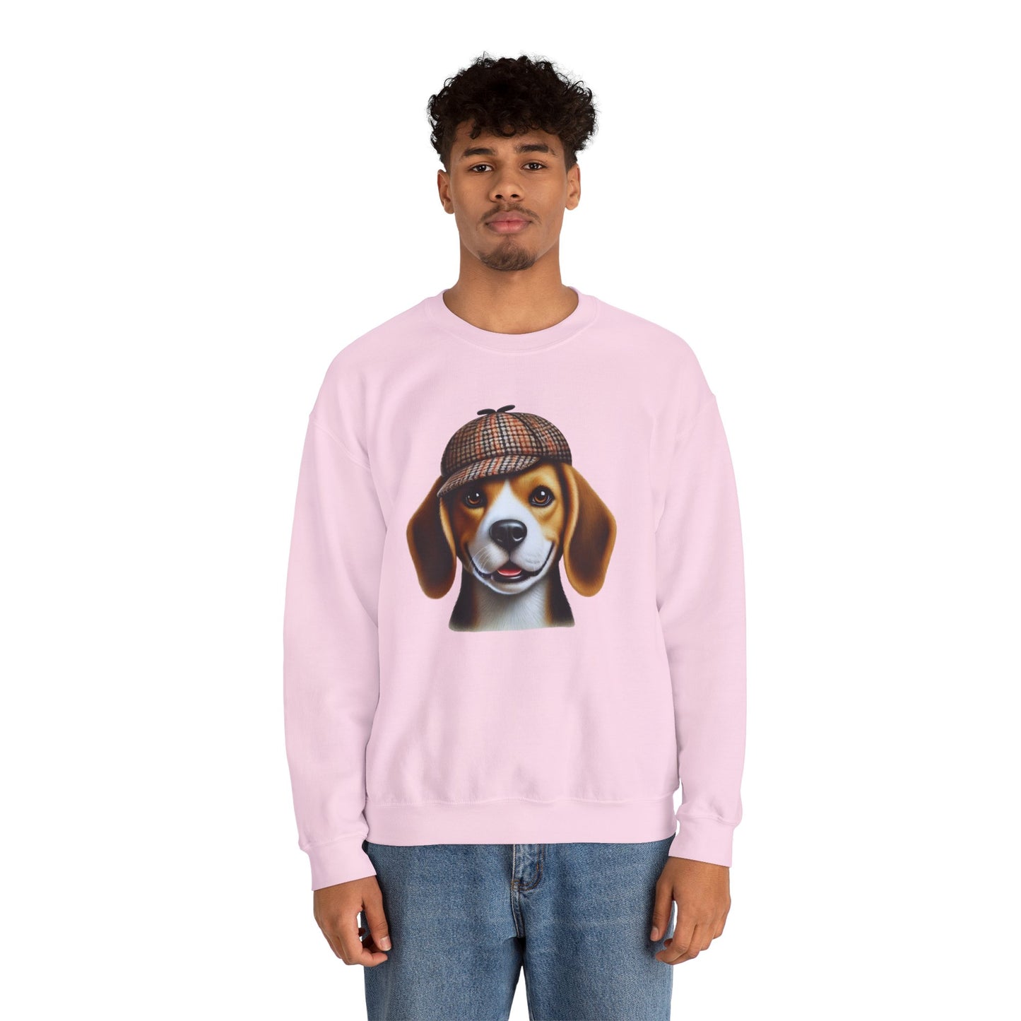 Smiling Beagle Wearing Deerstalker Hat - Adult Crewneck Sweatshirt - Too Cute Pets