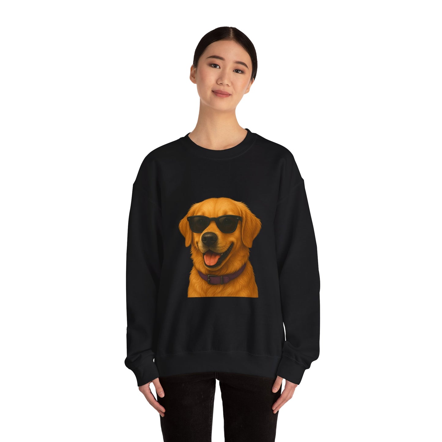 Golden Retriever Wearing Sunglasses - Adult Crewneck Sweatshirt