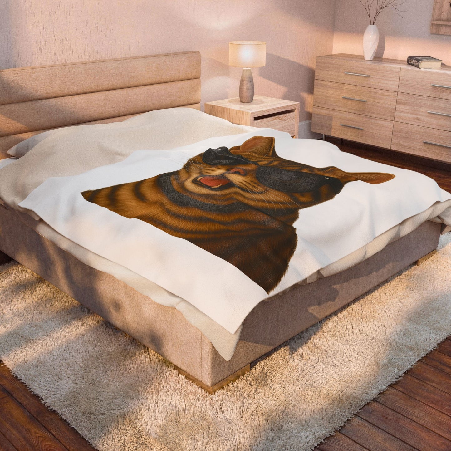 Tabby Cat Wearing Sunglasses - Sherpa Blanket