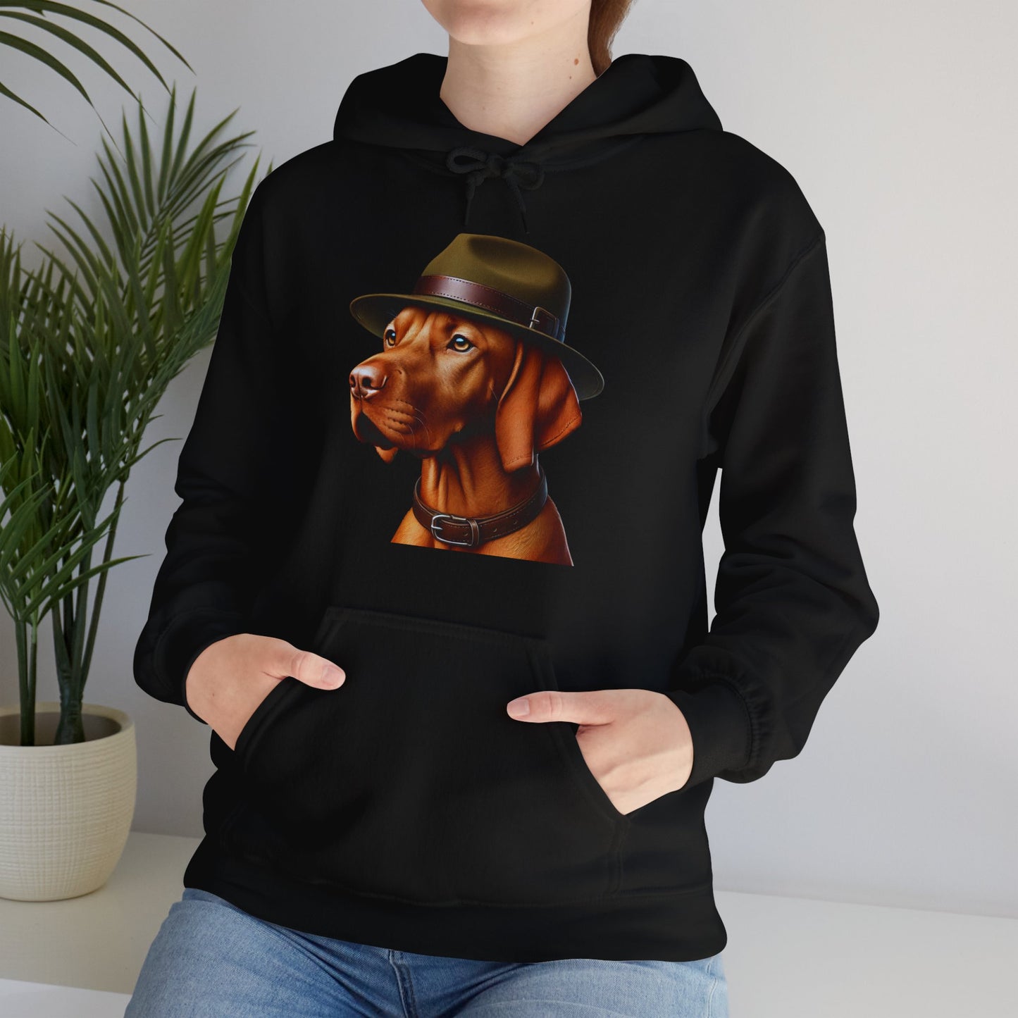 Dashing Vizsla Wearing Campaign Hat - Adult Hoodie - Too Cute Pets