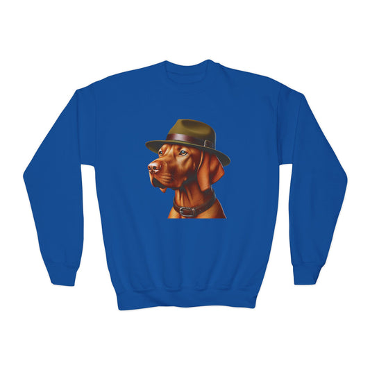 Vizsla Wearing Campaign Hat - Youth Sweatshirt - Too Cute Pets