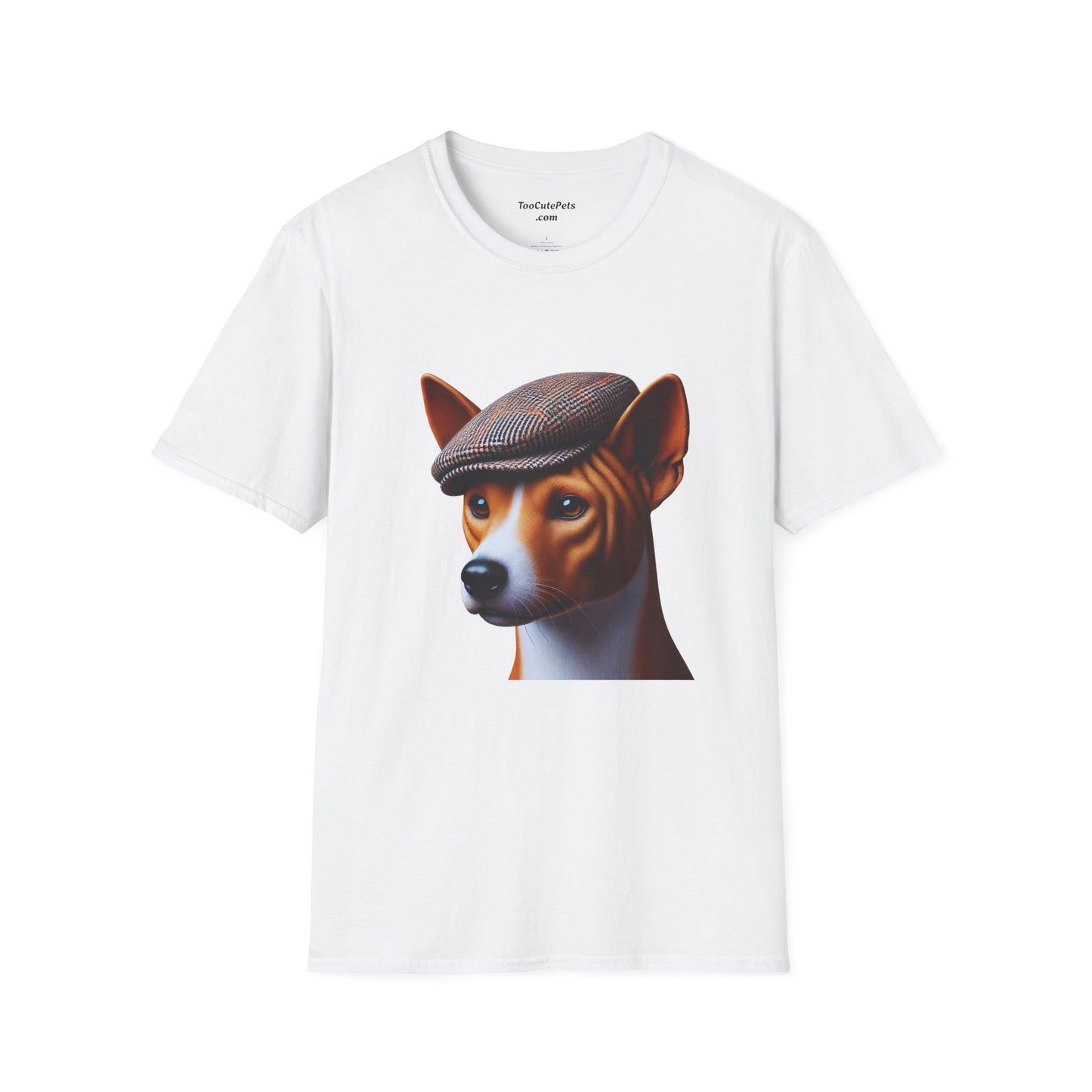 Basenji Wearing Tweed Flat Cap - Adult T-Shirt - Too Cute Pets