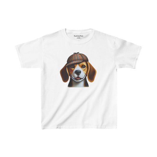 Smiling Beagle Wearing Deerstalker Hat Youth T-Shirt - Too Cute Pets