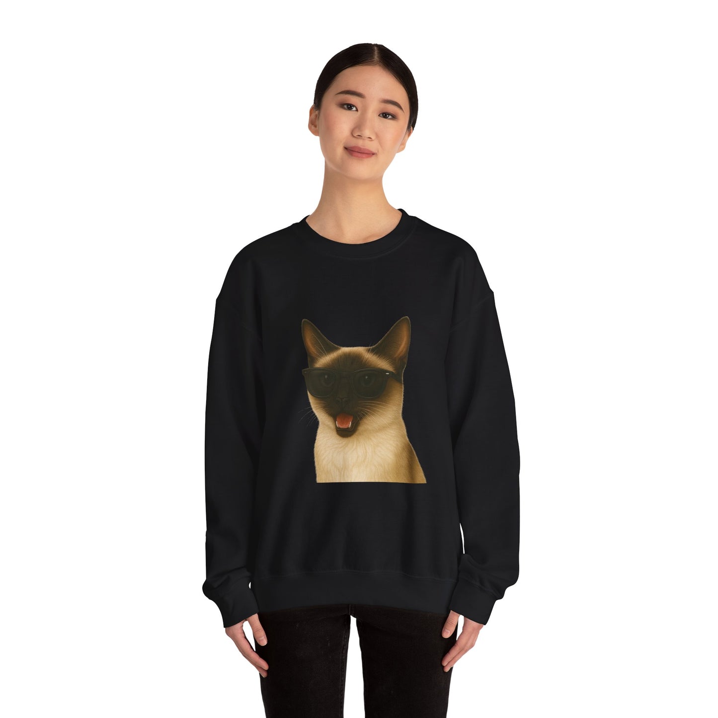 Siamese Cat Wearing Sunglasses - Adult Crewneck Sweatshirt