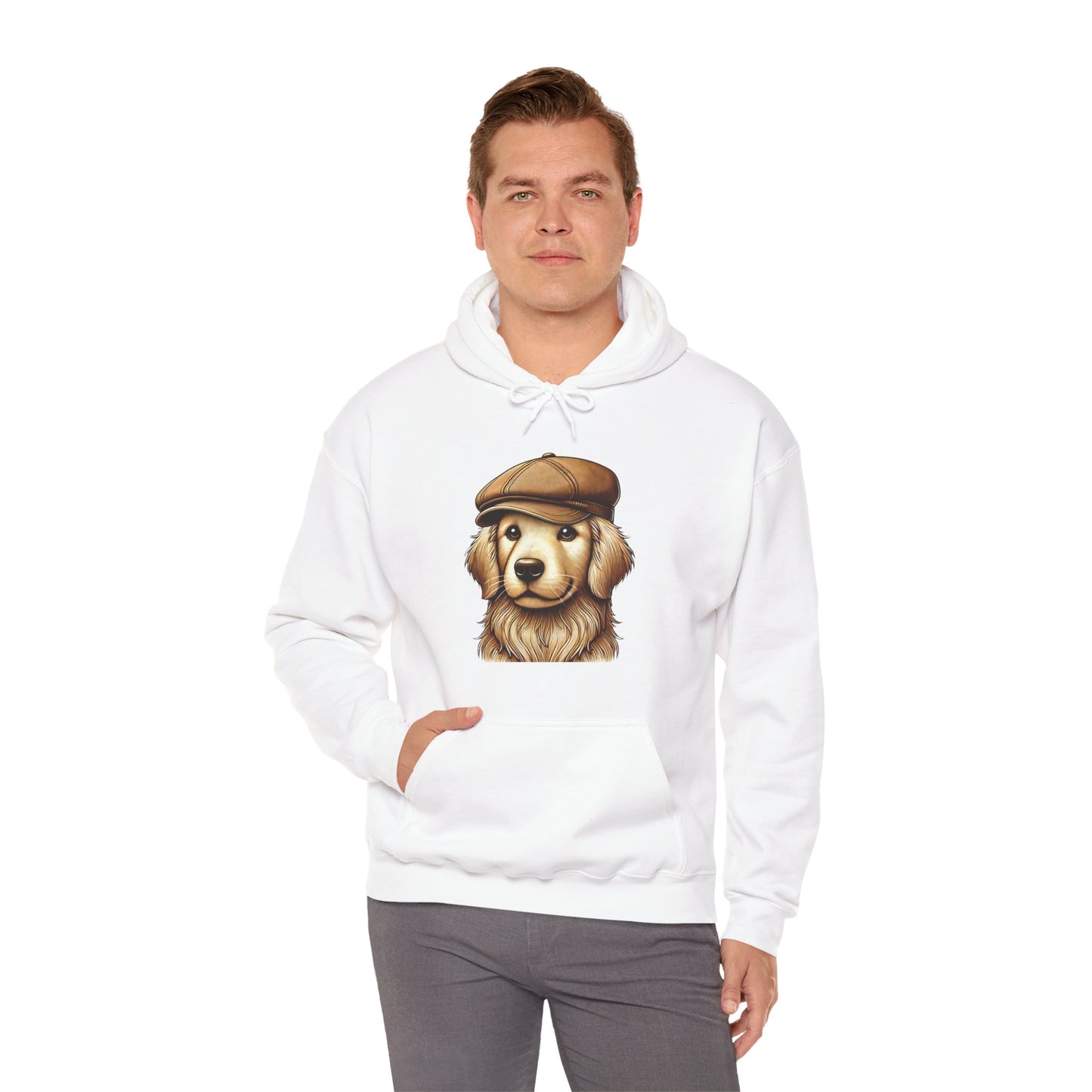 Golden Retriever Wearing Newsboy Hat - Adult Hoodie - Too Cute Pets