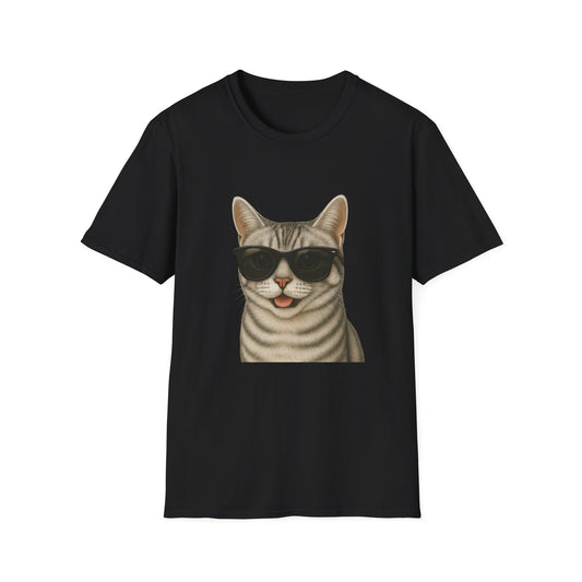 American Shorthair Silver Tabby Wearing Sunglasses - Adult T-Shirt