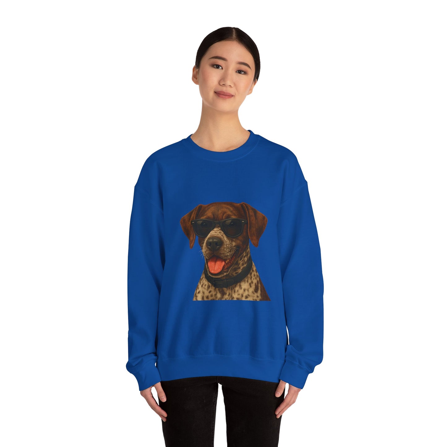 German Shorthaired Pointer Wearing Sunglasses - Adult Crewneck Sweatshirt