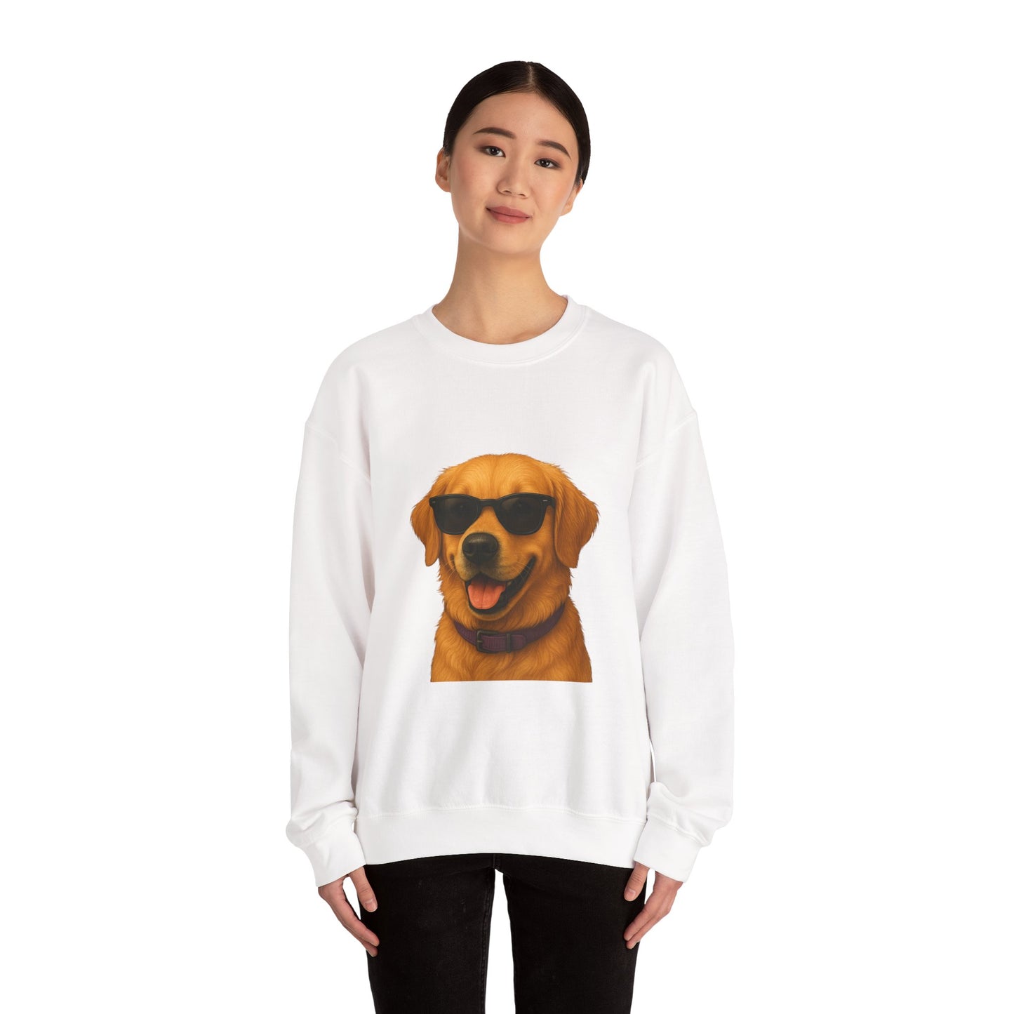 Golden Retriever Wearing Sunglasses - Adult Crewneck Sweatshirt
