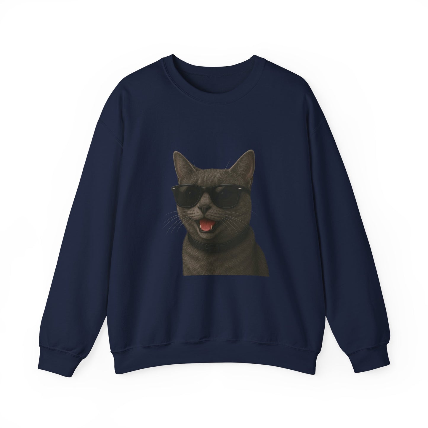 Gray Cat Wearing Sunglasses - Adult Crewneck Sweatshirt