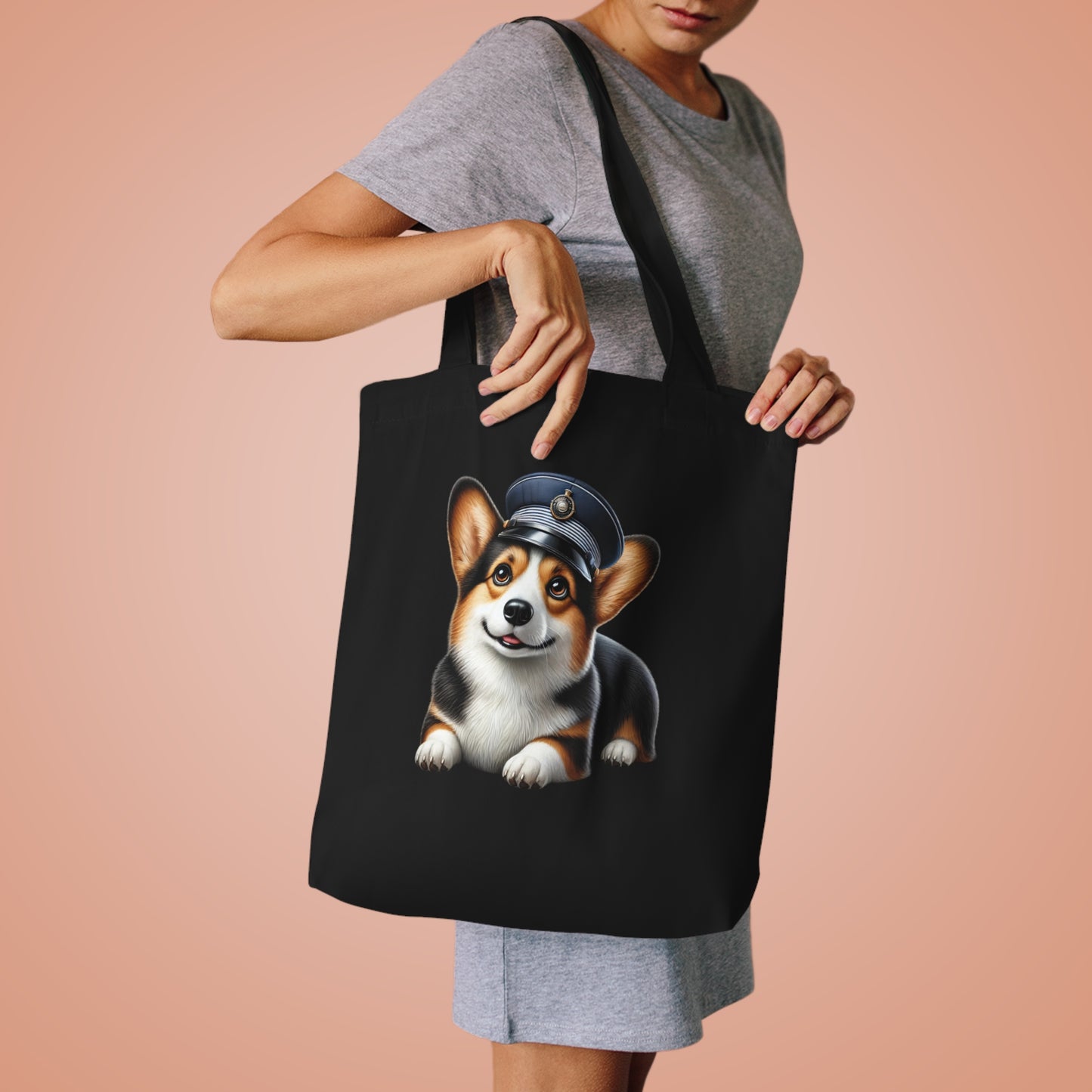 Corgi Wearing a Conductor's Hat - Cotton Tote Bag