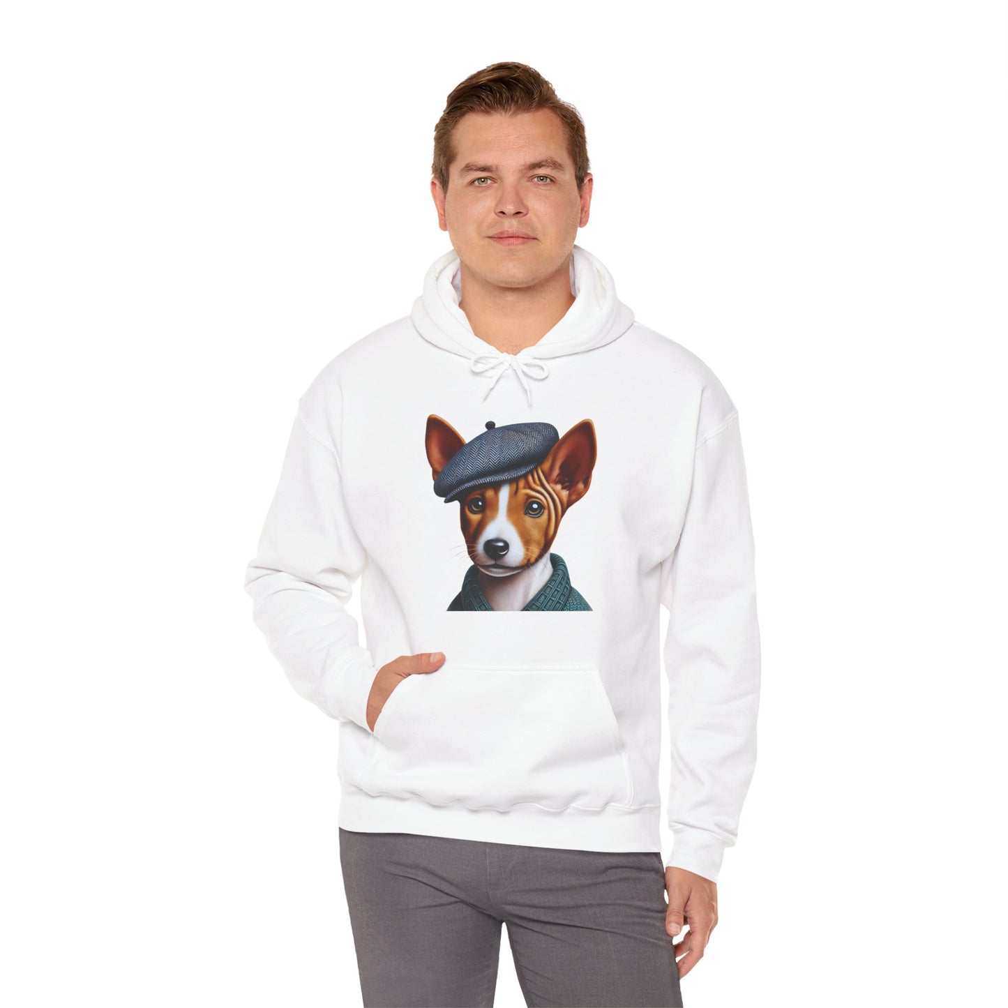 Cute Basenji Pup Wearing A Tweed Flat Cap - Adult Hoodie - Too Cute Pets