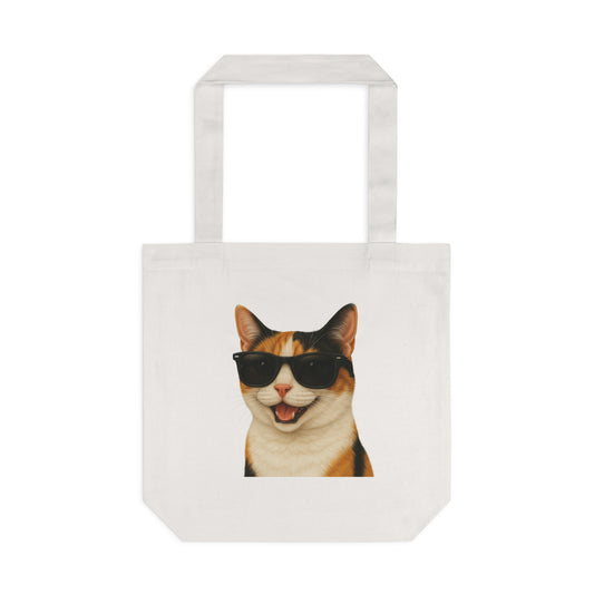 Calico Shorthair Cat Wearing Sunglasses Cotton Tote Bag