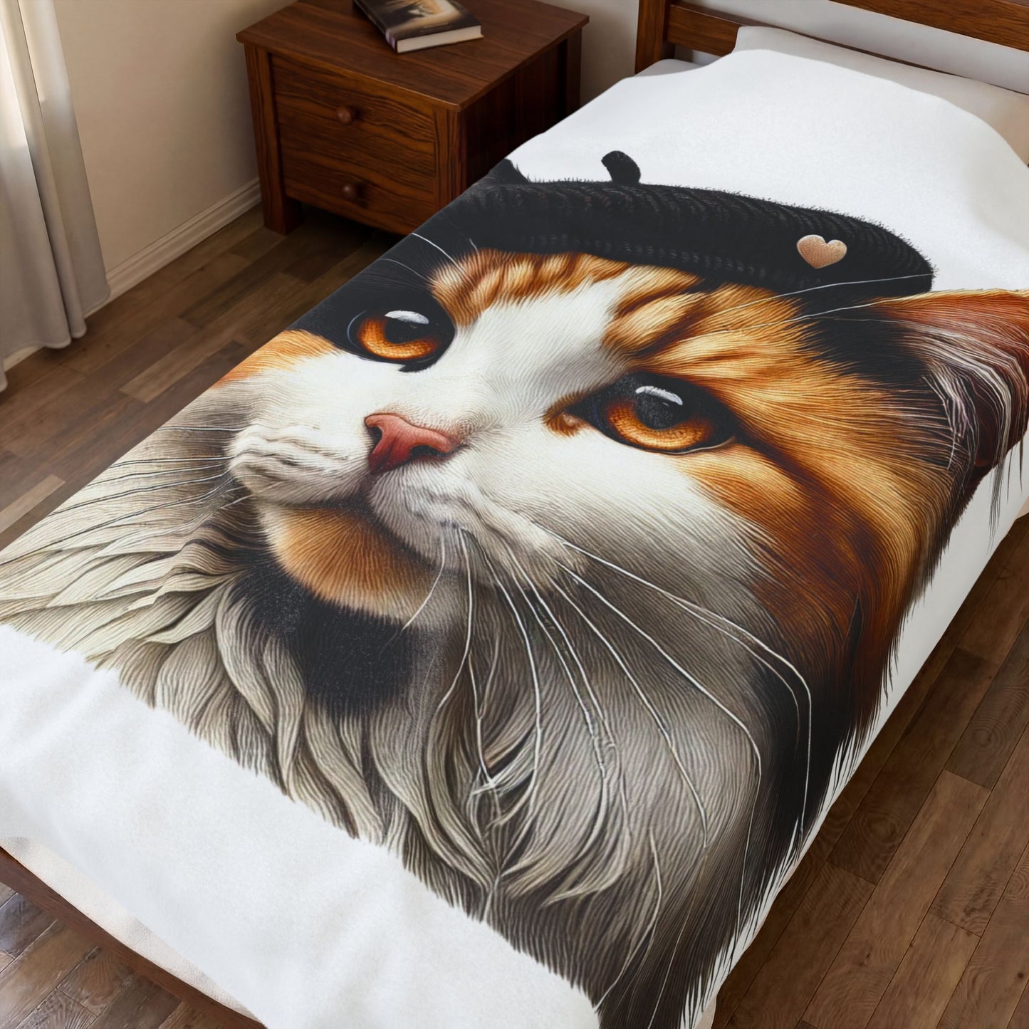Calico Cat Wearing a Beret - Sherpa Blanket