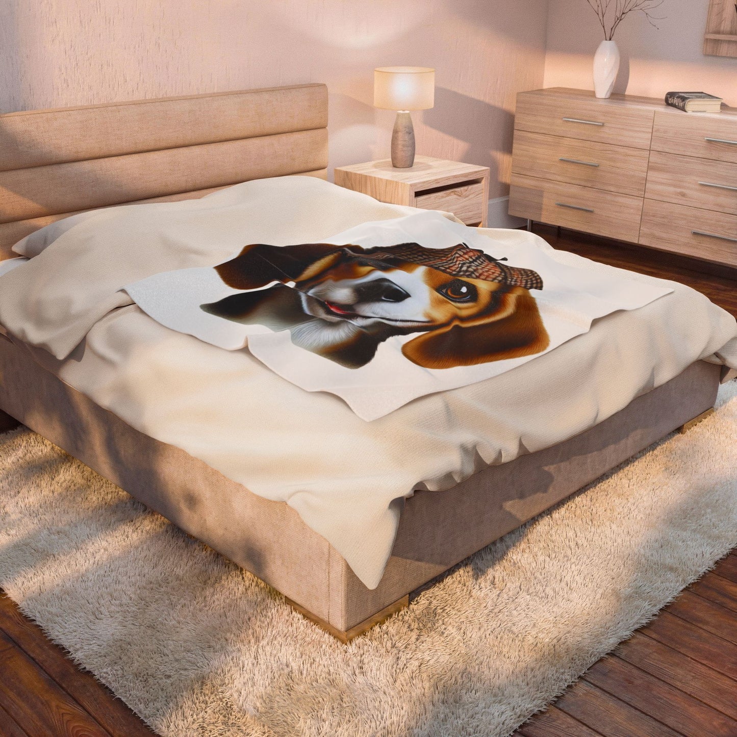 Beagle Wearing a Deerstalker Hat - Sherpa Blanket
