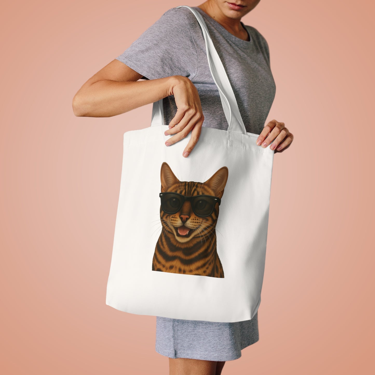 Bengal Cat Wearing Sunglasses Cotton Tote Bag