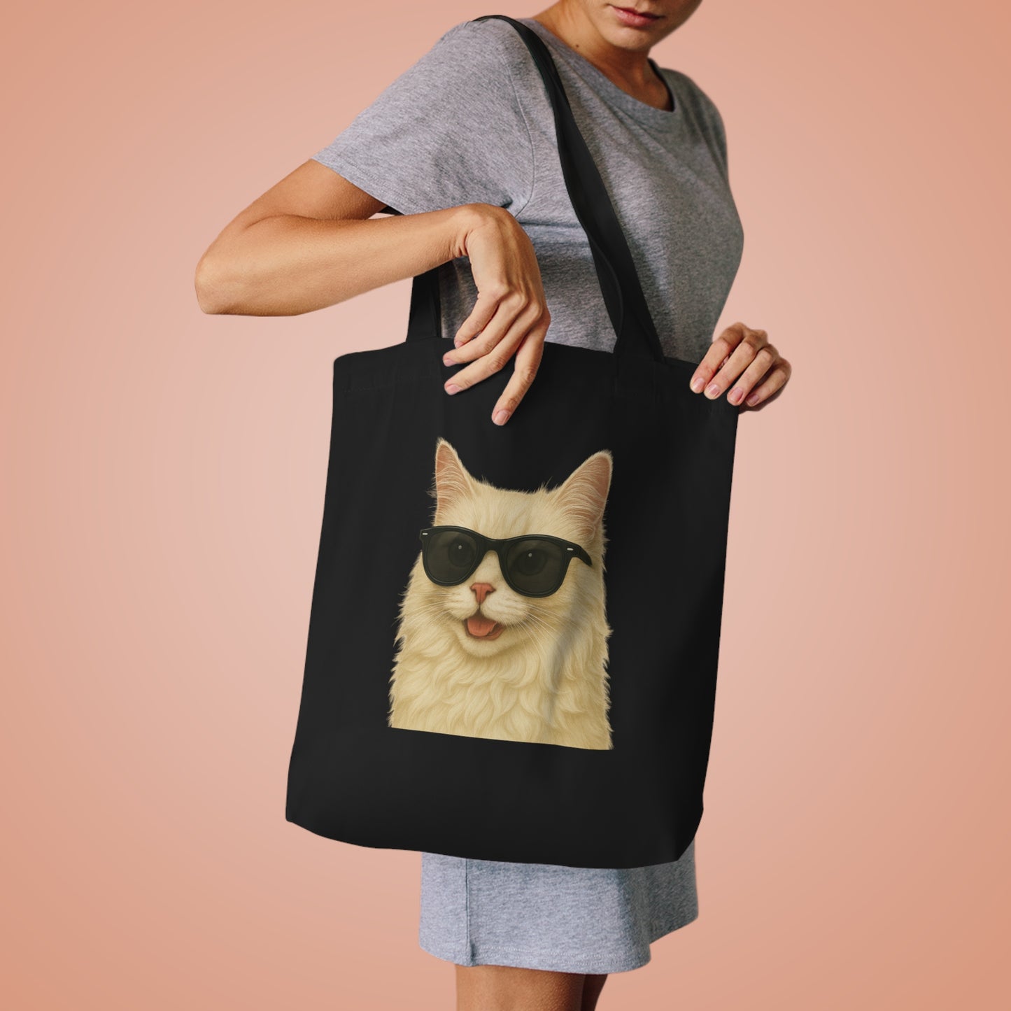 Cream Longhair Cat Wearing Sunglasses Cotton Tote Bag