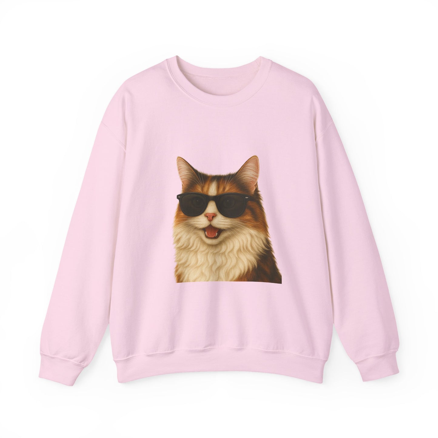 Calico Cat Wearing Sunglasses - Adult Crewneck Sweatshirt