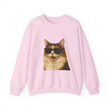 Calico Cat Wearing Sunglasses - Adult Crewneck Sweatshirt
