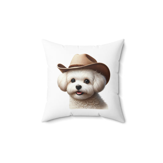 Maltese Wearing a Cowgirl Hat - Throw Pillow